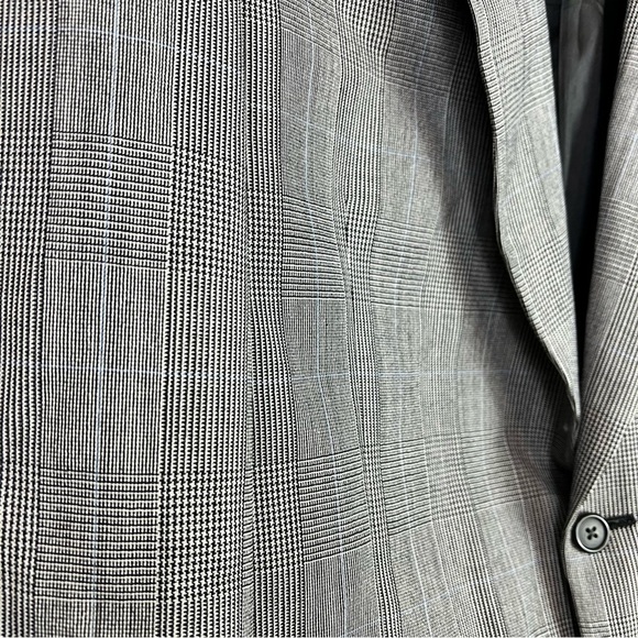 Burberrys Blazer mens large two button coat grey blue micro plaid 100% wool - Picture 3 of 11